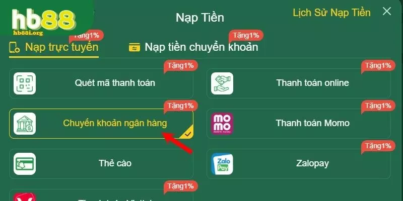 Hướng dẫn chi tiết các bước nạp tiền HB88 trên website